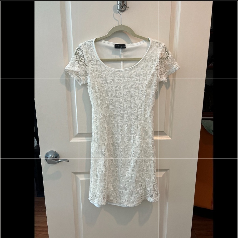 Rosegold Petite White Net Lace Overlay Dress